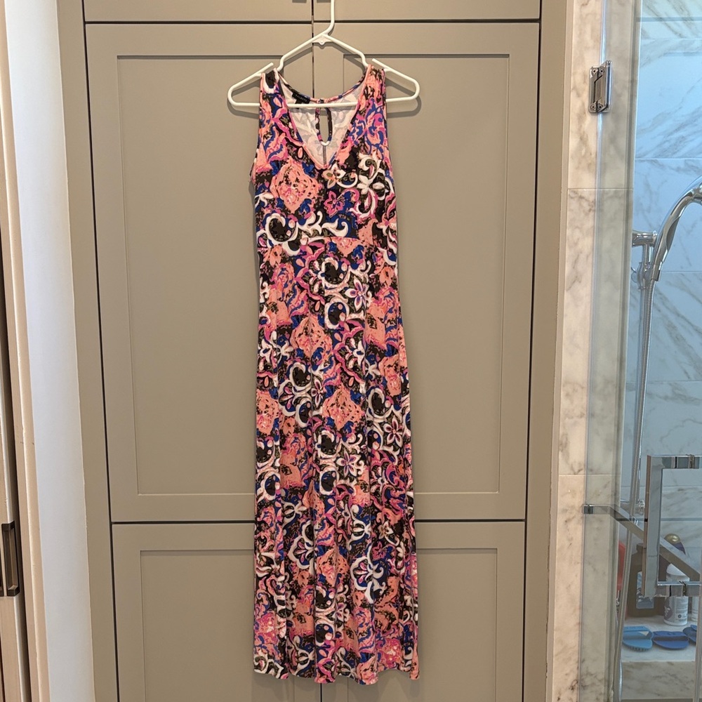 Sz XS Talbots Floral Pink and Black Maxi Dress